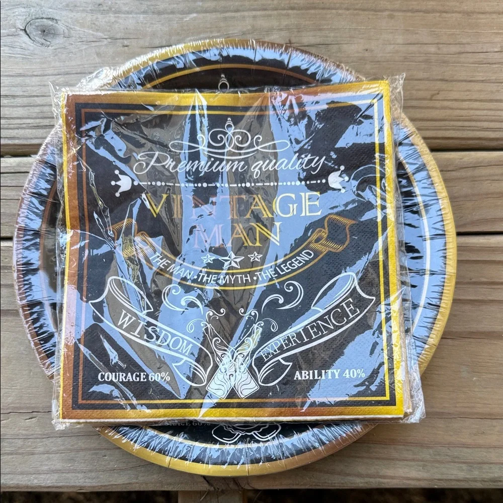 NWOT (24) Party Plates Napkins Aged 50 Years Vintage Man Black Gold Birthday